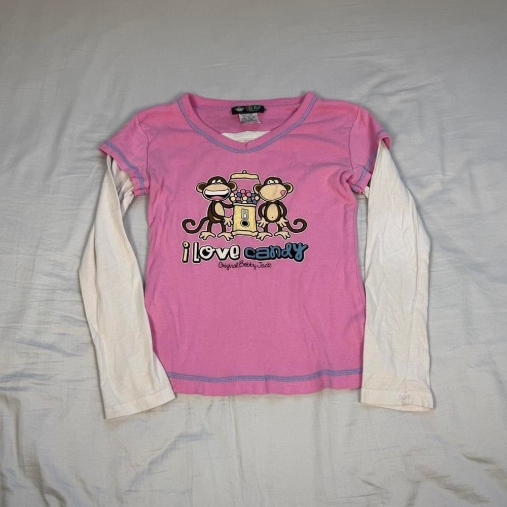 y2k Bobby Jack I love candy double layer pink long sleeve top